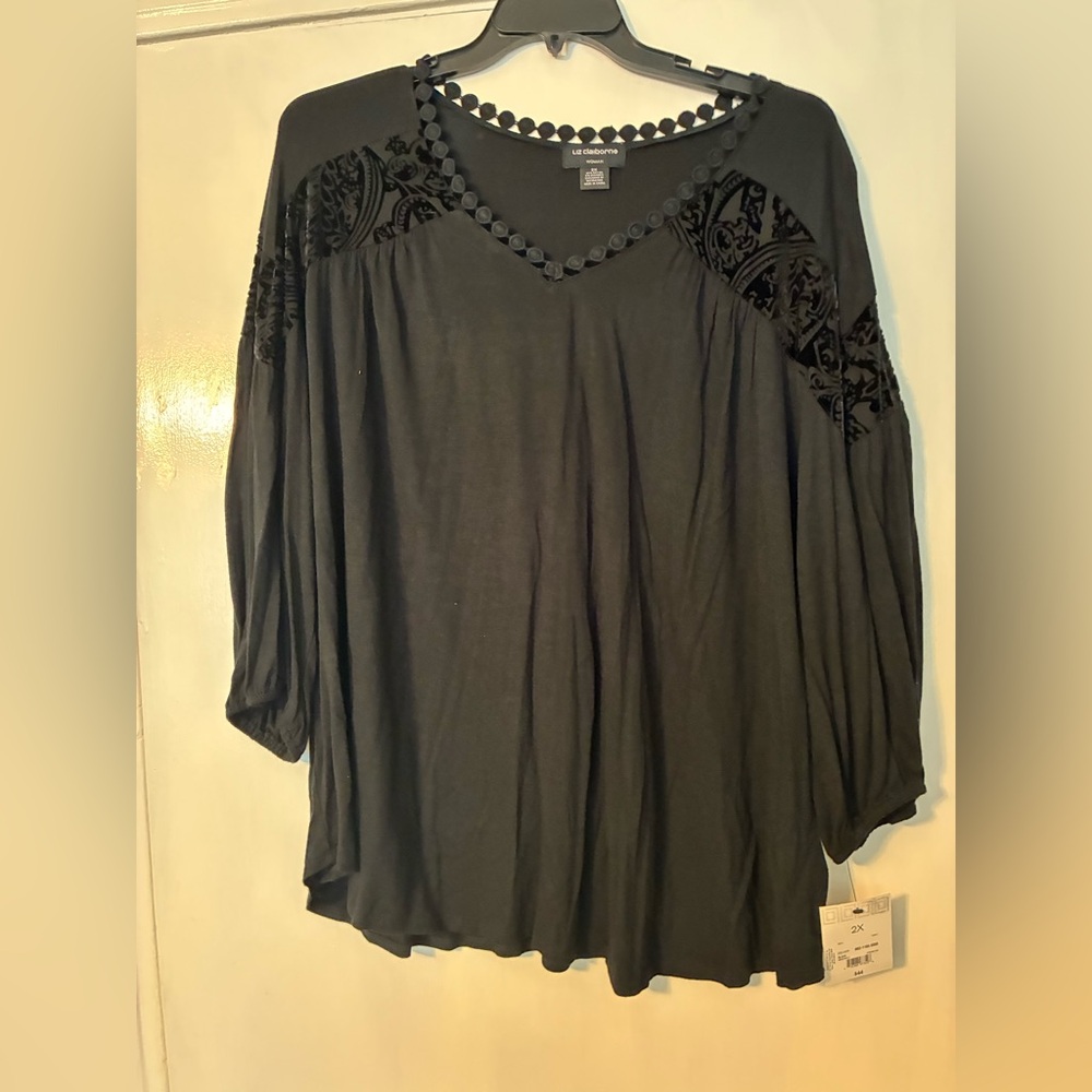 Liz Claiborne Black Blouse with Velvet Accents